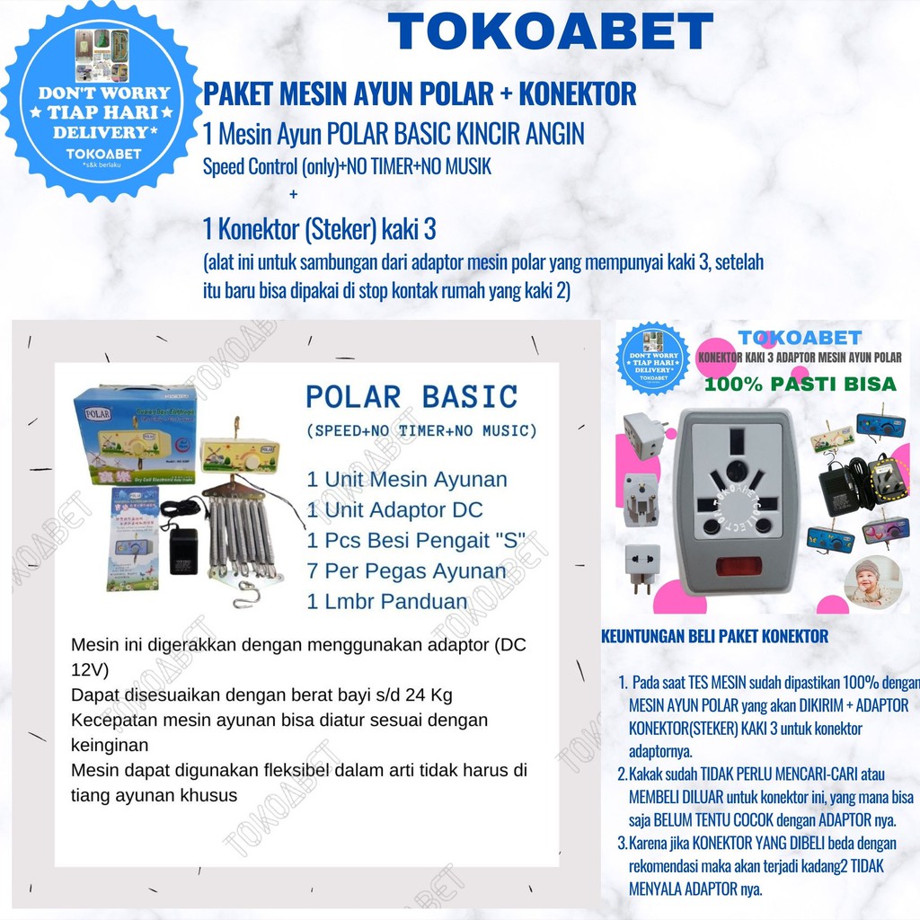 Paket Elektrik Tiang Chrome Stainless ALL MY DEAR plus Mesin Ayunan Elektrik Bayi POLAR TOKOABET