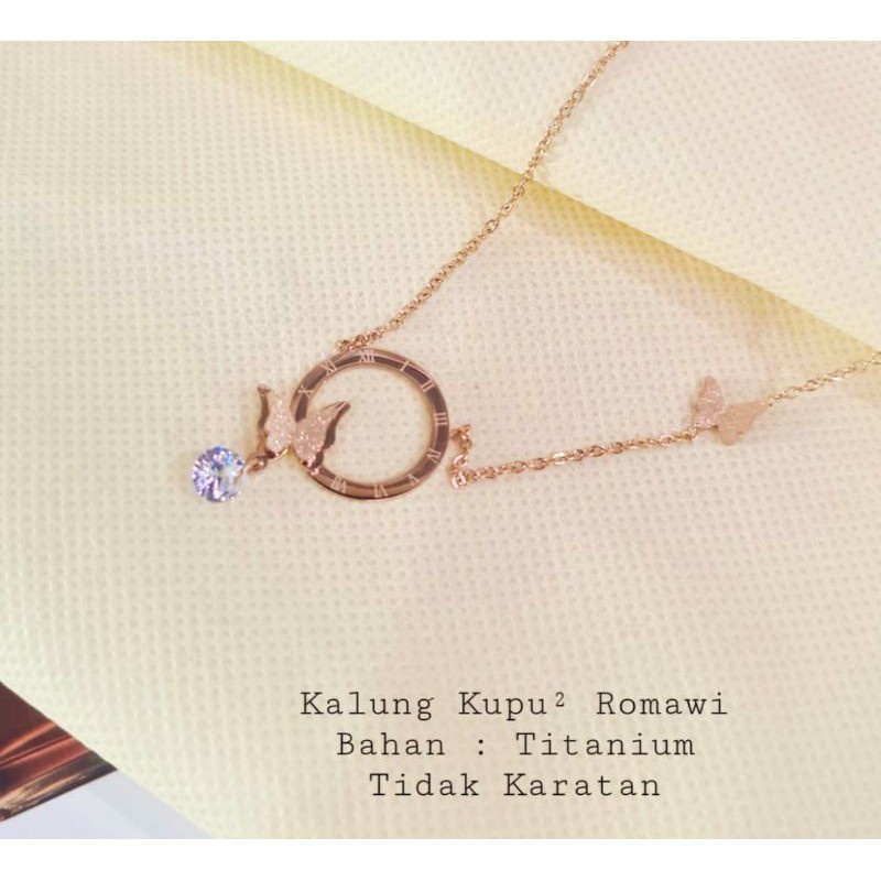 Kalung Titanium Asli Manik  Cantik Lapis Emas 18k Wanita Anti Karat Perhiasan Titanium anti karat