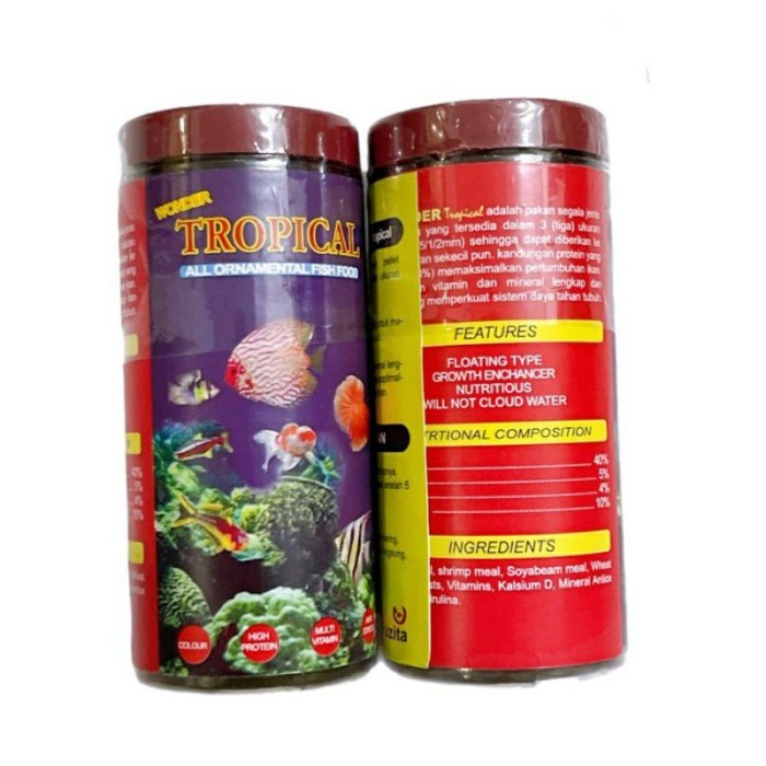 TROPICAL WONDER Makanan Pakan Pelet Ikan Cupang Kecil Hias Guppy Neon 100gr
