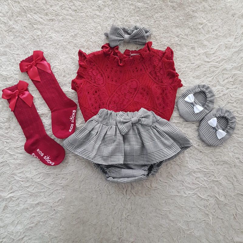 baju bayi Newborn Polkadot bloomer Set-Paket maroon