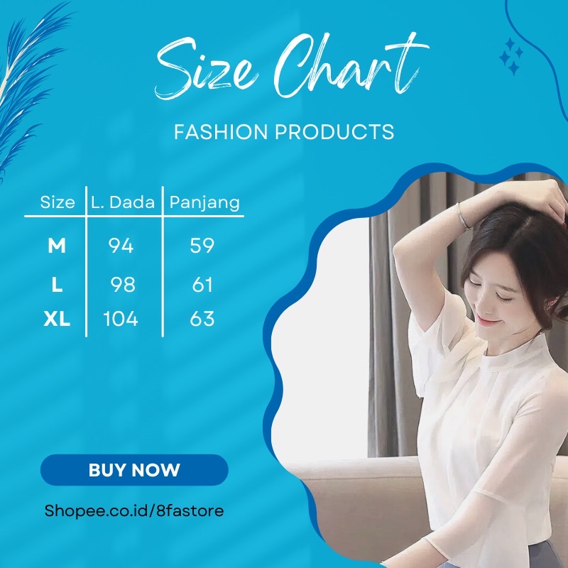 8FA Blouse Putih Korea Style Wanita Model Blus Atasan Kerja Wanita Sifon All Size Jumbo-1