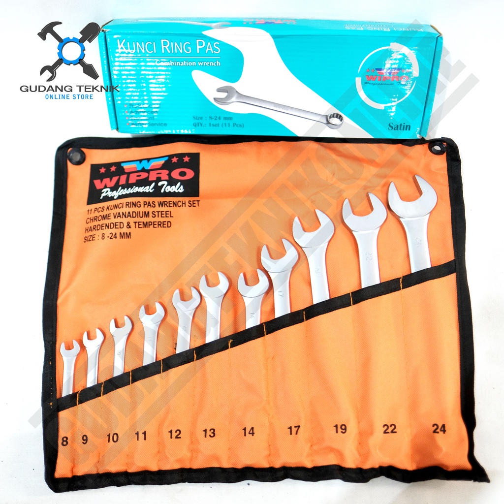 Kunci Pas Ring 11pcs 8-24mm WIPRO  / Kunci Ring Pas 11 pcs Set 8-24 mm - Combination Wrench Set WIPRO