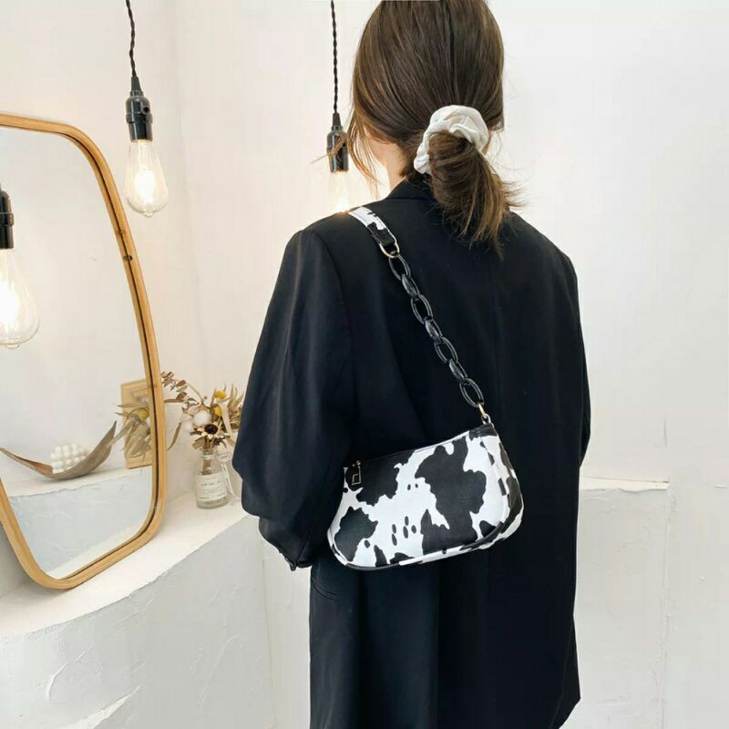 Rully68  Tas Selempang Wanita Cow Milk Tas Bahu / New Retro Acrylic Chain Handbag Fashion (COD)