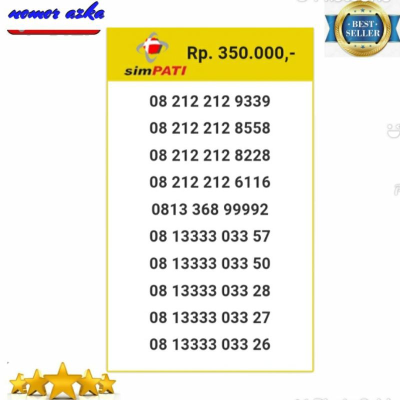 Nomer Cantik Simpati Seri Cermin 9339-08 212 212 9339 Murah Bsm03