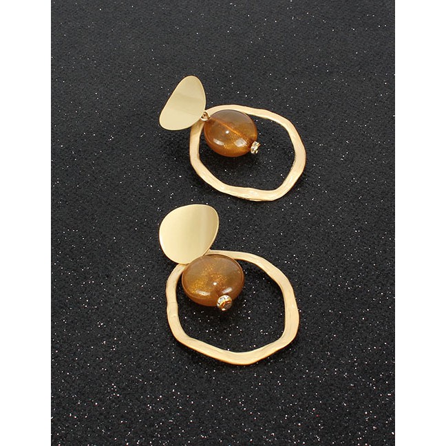 LRC Anting Tusuk Fashion Brown Asymmetric Acrylic Alloy Cutout Earrings F58362