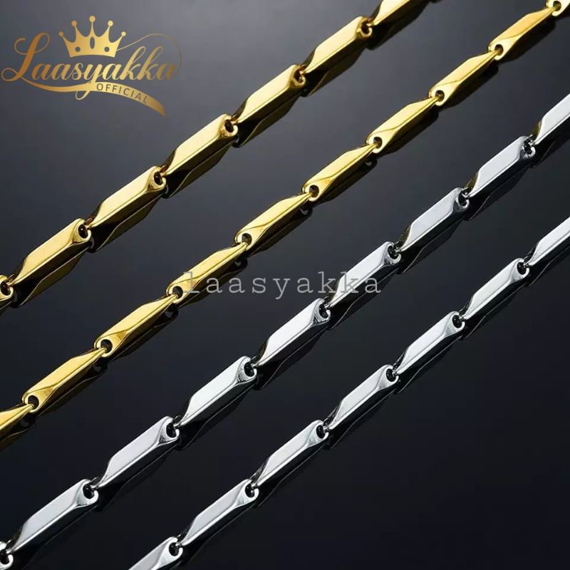 Kalung Titanium Pria Wanita silver putih perak emas gold rantai padi Rante cowok cewek keren anti ka