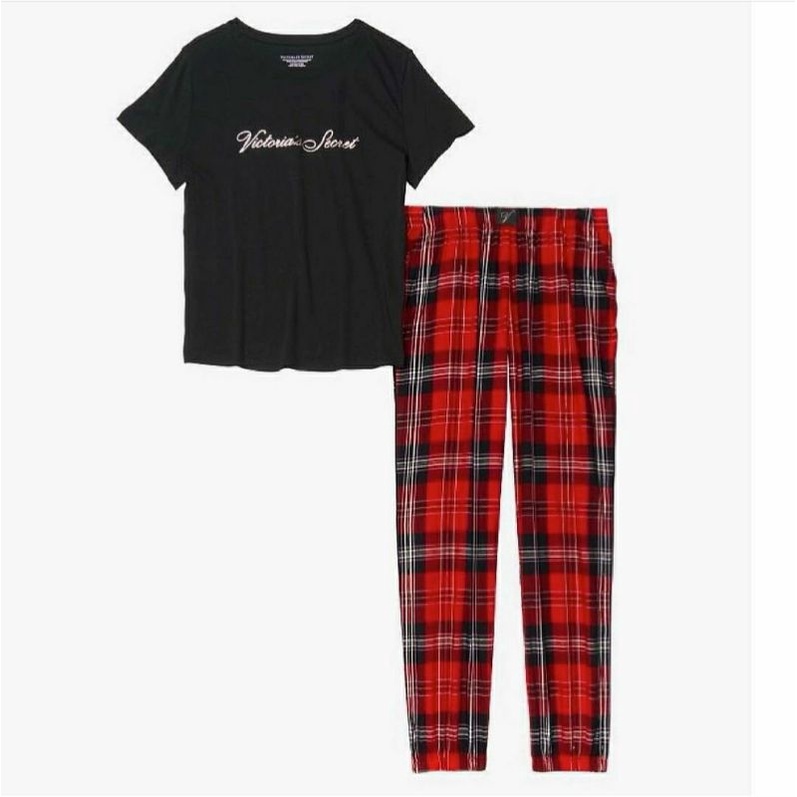 Pajamas Set Cotton Plaid Jogger Baju Tidur VS Victoria Secret