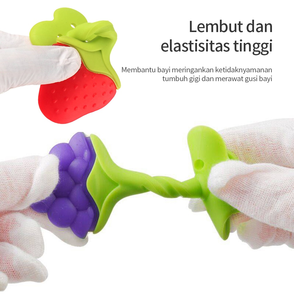 Halobaby Mainan gigitan bayi bahan silikon teether buah untuk bayi