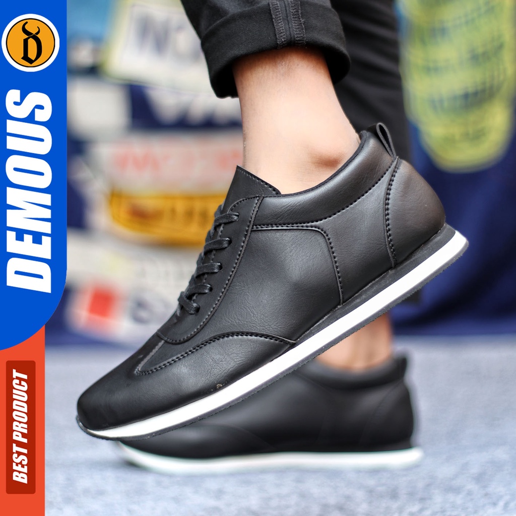 Sepatu Sneakers Pria Sepatu Casual Pria Kulit Pu Sepatu Kerja Kuliah Kondangan Sepatu Hitam Pria DEMOUS MARKEZ