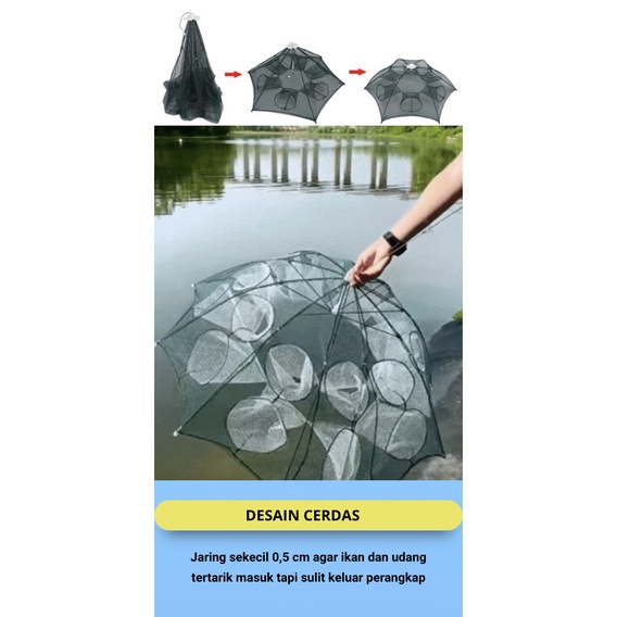 PAYUNG BUBU JARING JEBAKAN IKAN 8 LOBANG
