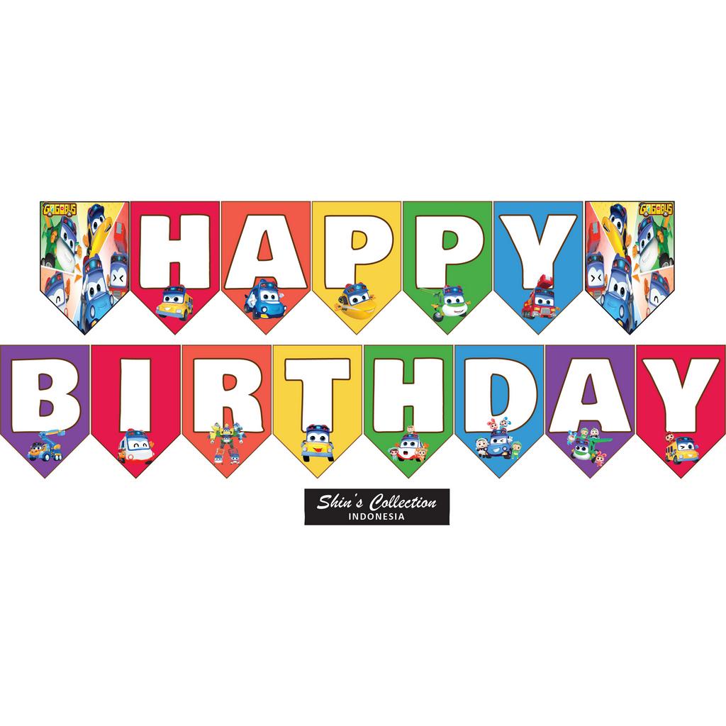 Banner bunting flag happy birthday ulangtahun Go Go Bus Gogobus Gogo bus set