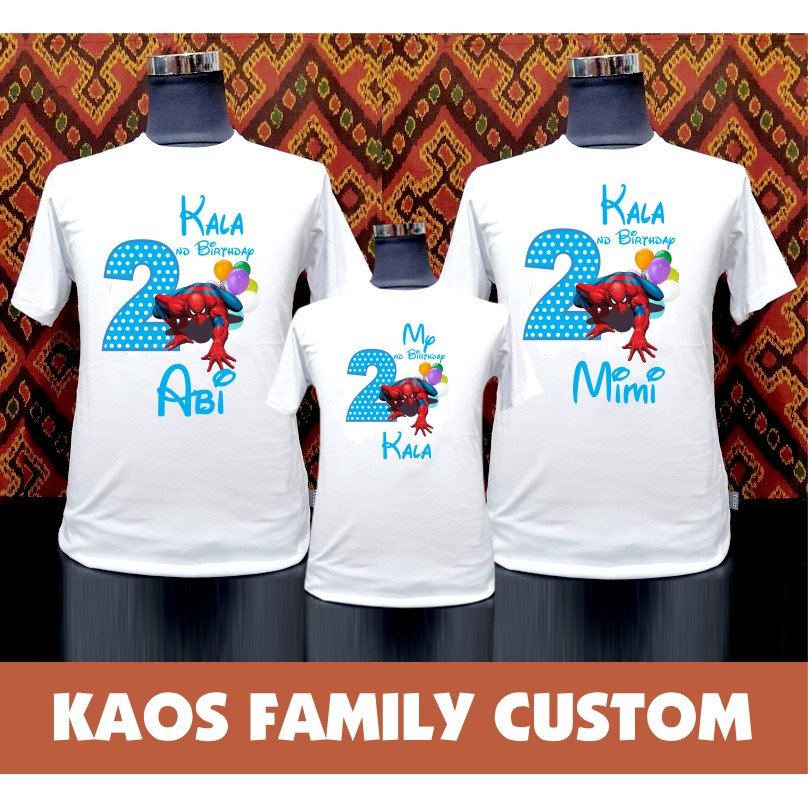 Kaos Family CUSTOM Spiderman | Couple Family Birthday | Kaos Custom Family 3pcs | LANGSUNG JADI