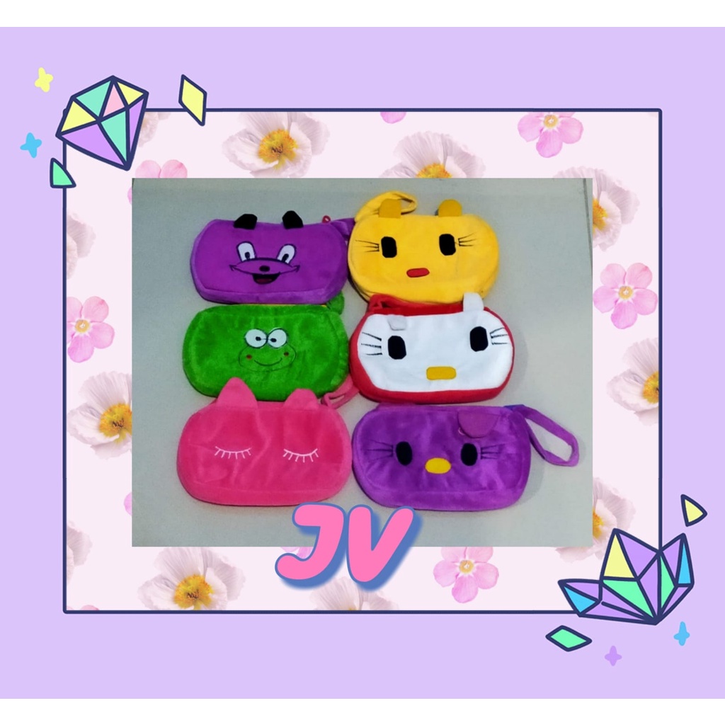 DOMPET KARAKTER LUCU DAN BANYAK MOTIF /  DOMPET ANAK KARAKTER LUCU MURAH / POUCH BELUDRU KARAKTER
