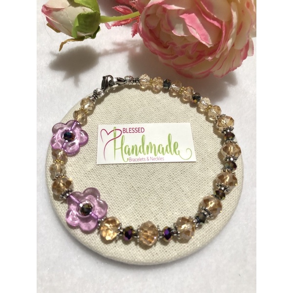 Konektor masker | tali masker hijab flower lilac kristal ceko