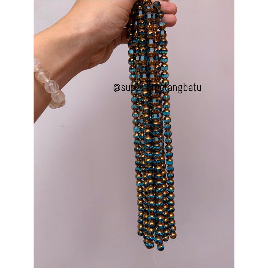 kristal BINGKAI GOLD 10mm biru tosca bahan spacer gelang kalung rangka