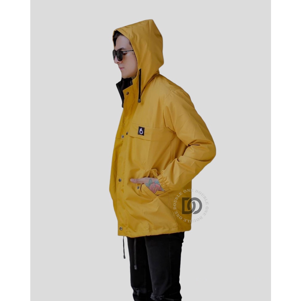 DOUBLE ONE - Jaket Hoodie Pria Outdoor Taslan Original The Bojiel / Jaket Parka Parasut / Jaket Hoodie Waterproof Kuning