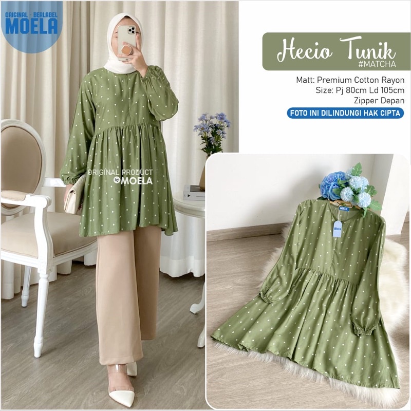 Hecio Hazel Milki Jumbo Long Tunik Tunic Atasan Allsize Busui Polkadot Catton Rayon Original Ori Moe