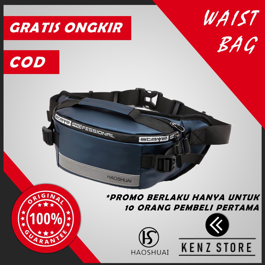 Waistbag Pria HAOSHUAI ORIGINAL WATERPROOF IMPORT Tas Pinggang Pria Anti Air Tas Selempang Pria