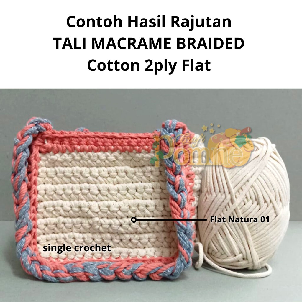 Tali Macrame Braided Katun 2 Ply Flat 5mm 200gr