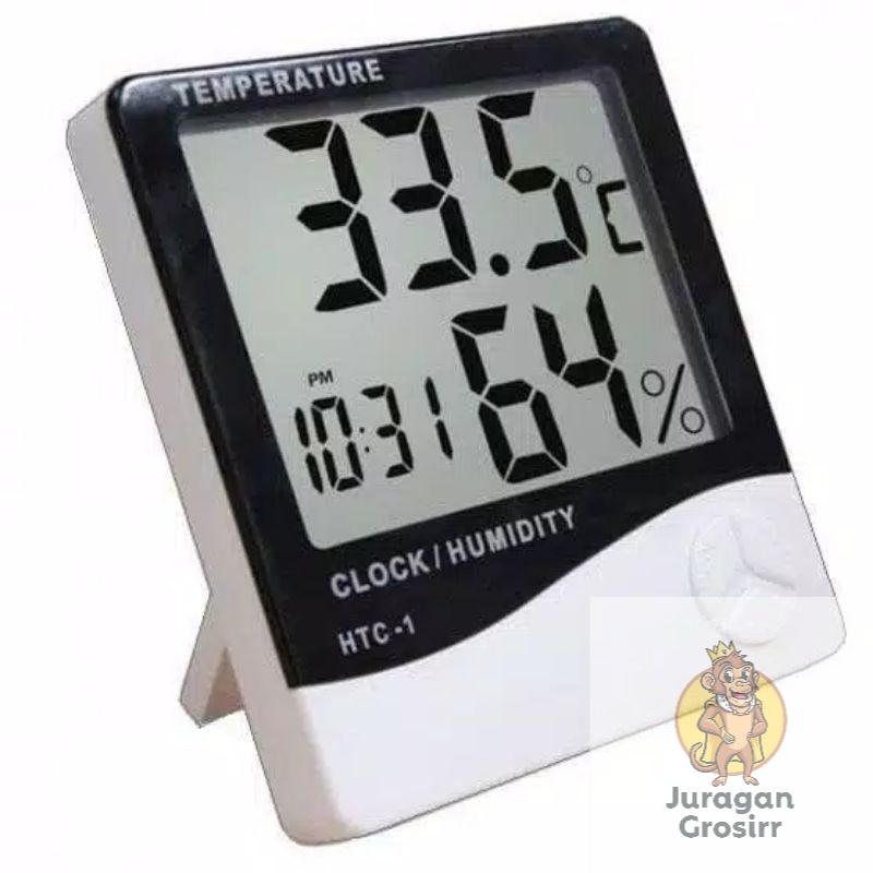 JG - THERMOMETER SUHU RUANGAN THERMOMETER HUMIDITY CALENDER JAM HTC - 1