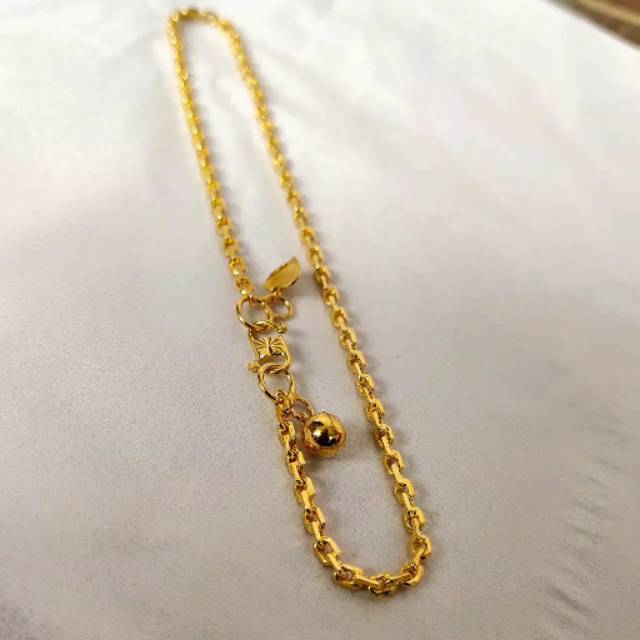 Gelang kaki raNtai lapis emas 24k dan kristaL di jamin warna emas ORI