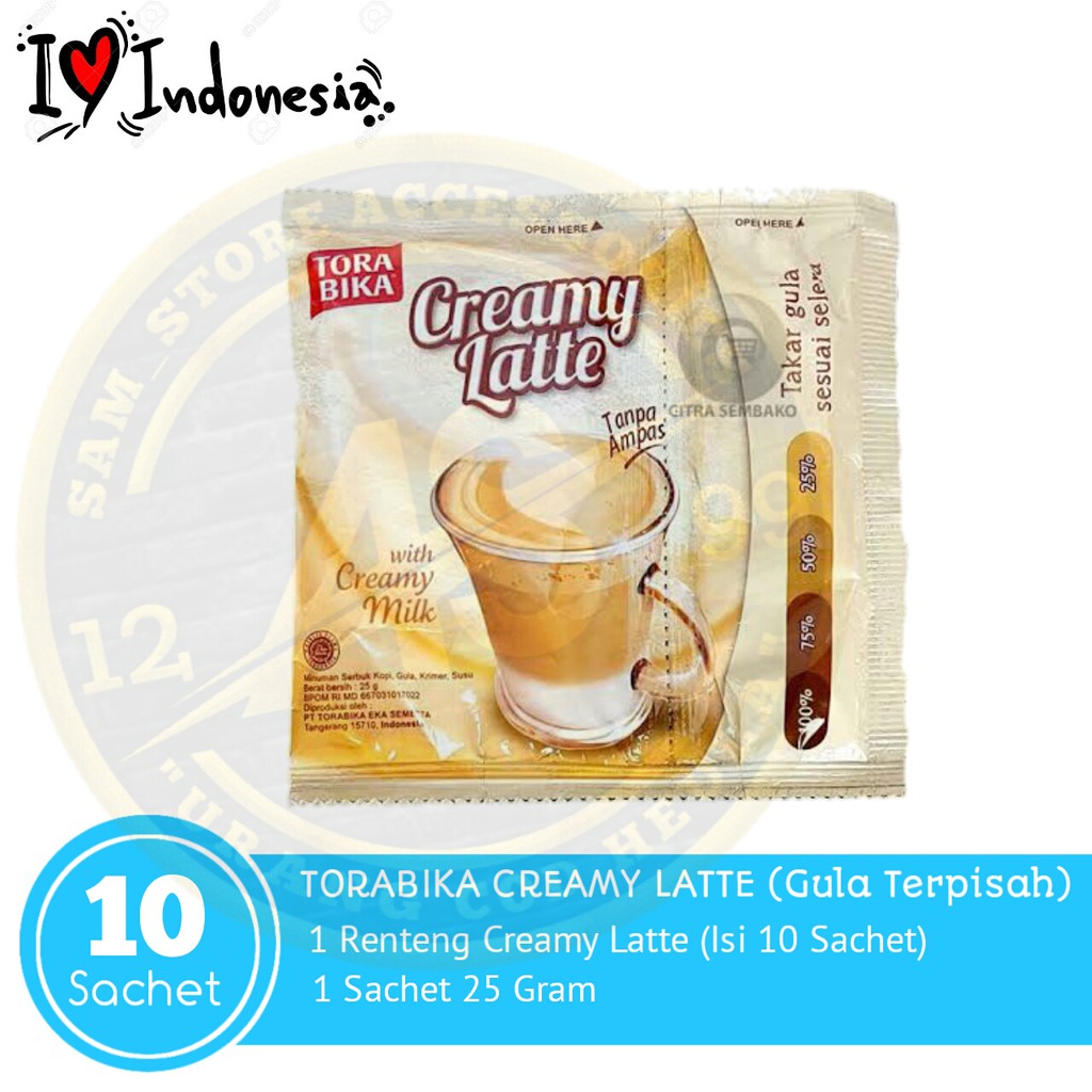 

Kopi Torabika/Torabika Creamy Latte 1 Renteng/1 Renceng 10 Sachet 25G