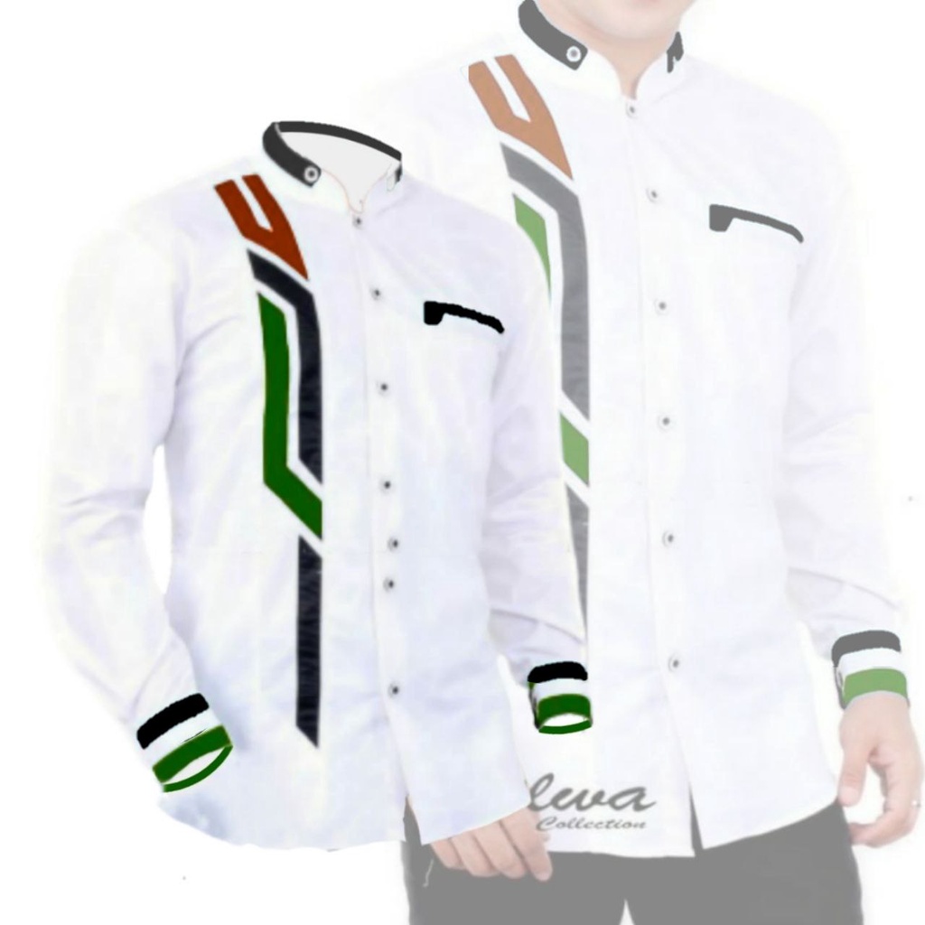 HILWA COLLECTION Kemeja Baju Koko Pria Lengan Panjang Hitam Motif Putih Palestina Seragam Hadroh S M