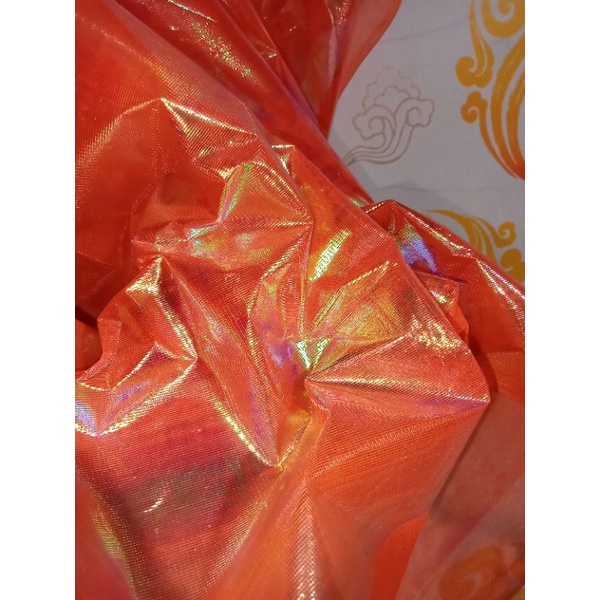 Bahan Kain Metalik Laminating Orange