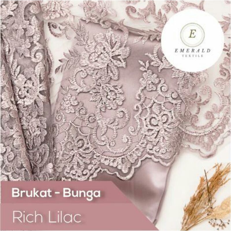 SETENGAH METER Kain Brokat Tile Prancis Bahan Kebaya Motif Bunga - Rich Lilac/Warm Lilac ( HARGA PER 50cm KAIN )