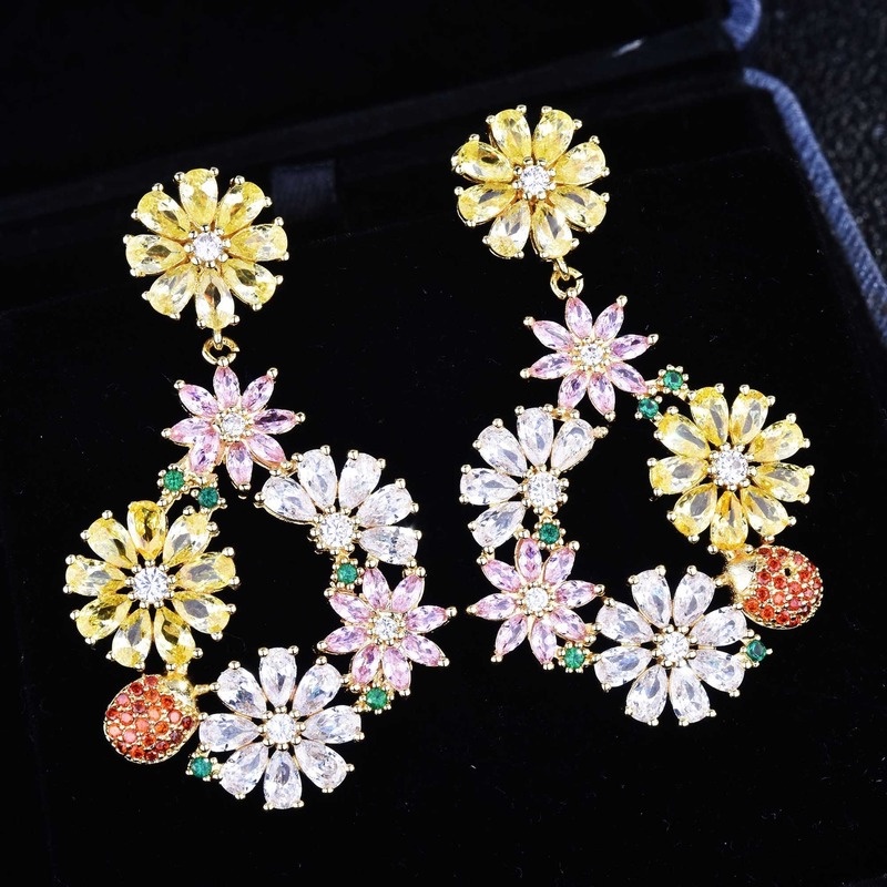 Beautiful All Match Inlaid Zircon Yellow Flower Earrings