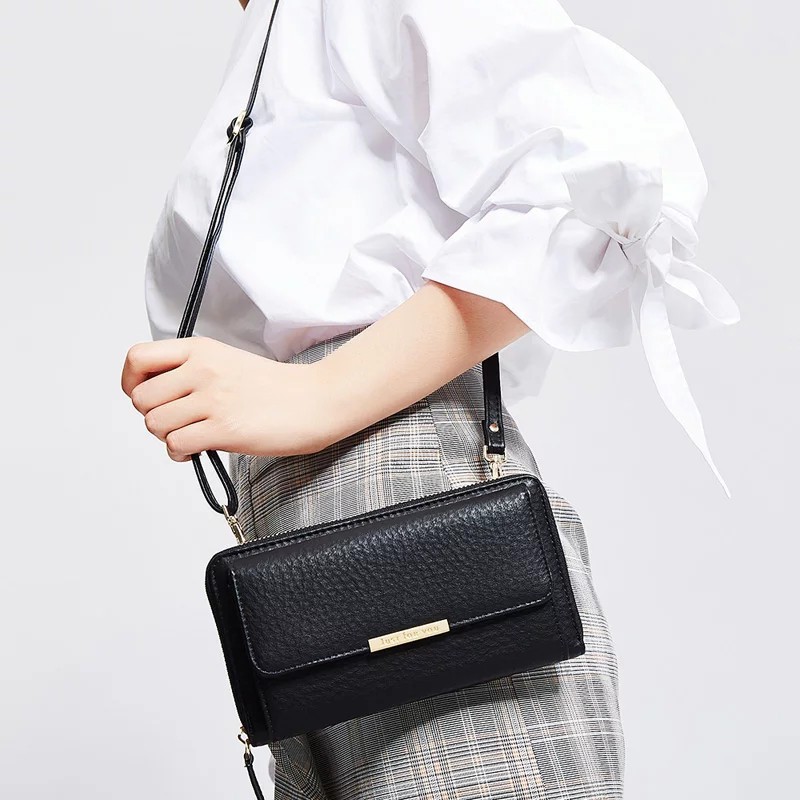 Dompet Lipat Mini Wanita Elegan Modern Bonus Tali Panjang