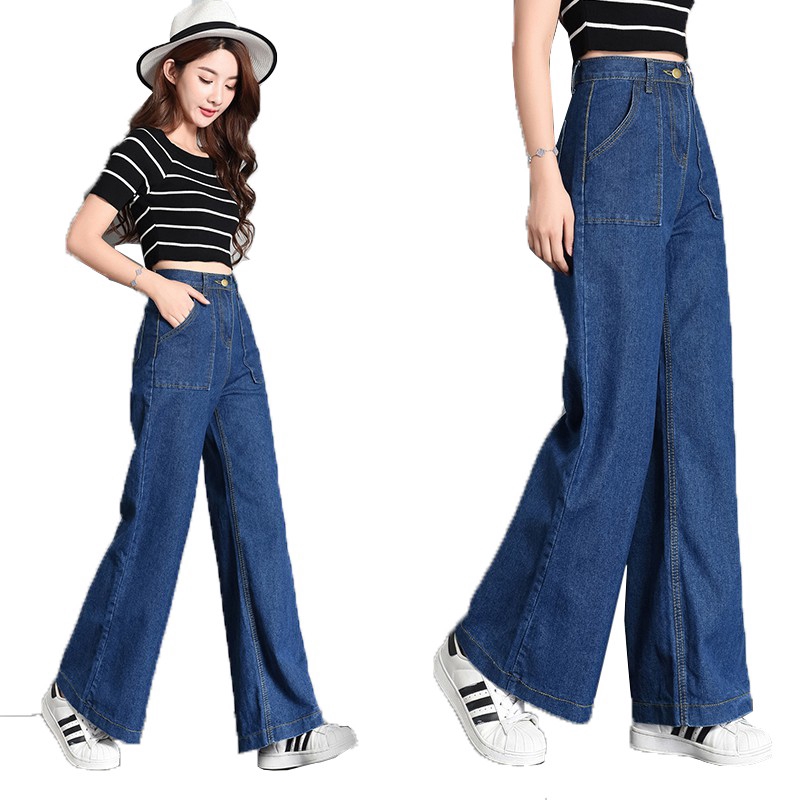  Celana  Wanita  Jeans  Tinggi  Pinggang  Jeans  Longgar Lebar 