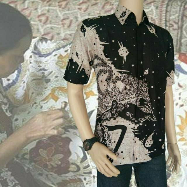 Risna Batik HRB026 kenongo kemeja hem pendek padi pekalongan M L XL MURAH KEREN bati pria wajik biru