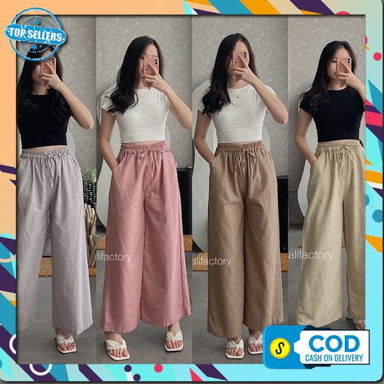 Kuloy High Waist Pants Weena Shop Import Bangkok Kuloy Salur Tali Plisker Premium Celana Kulot Linen