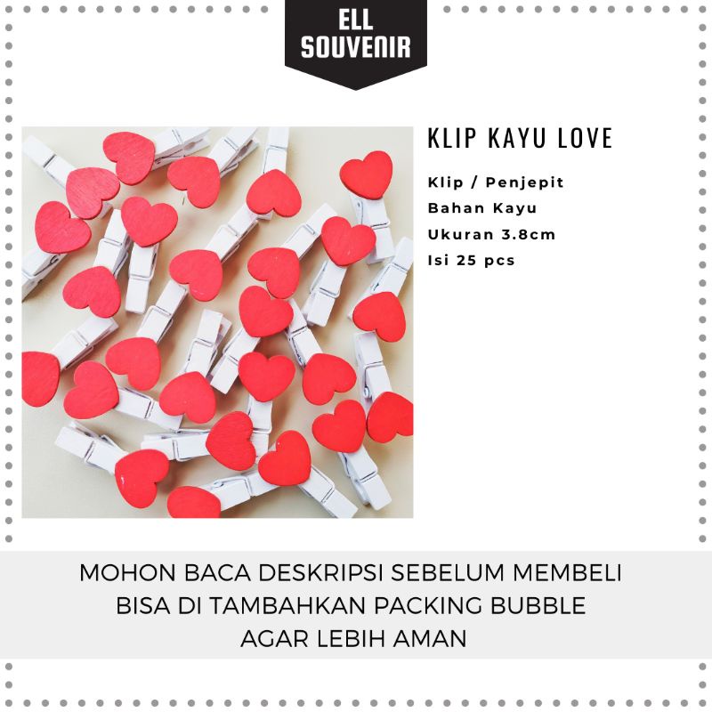 PENJEPIT KAYU / KLIP KAYU MOTIF LOVE  / JEPIT KAYU ISI 25