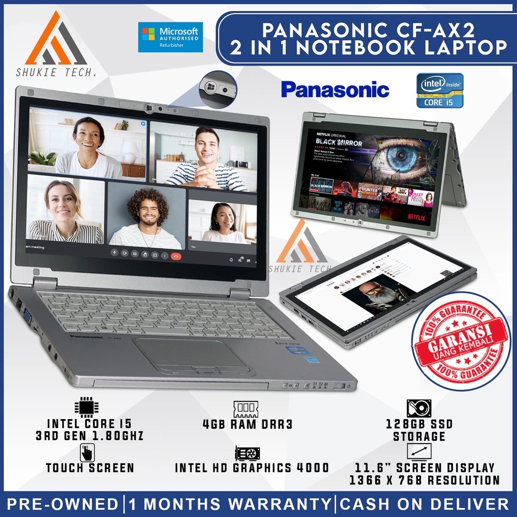 Laptop Murah Core i5 Touchscren Panasonic Cf-Ax2 Ram 4 Ssd 128 Layar bisa di lipat Bergaransi