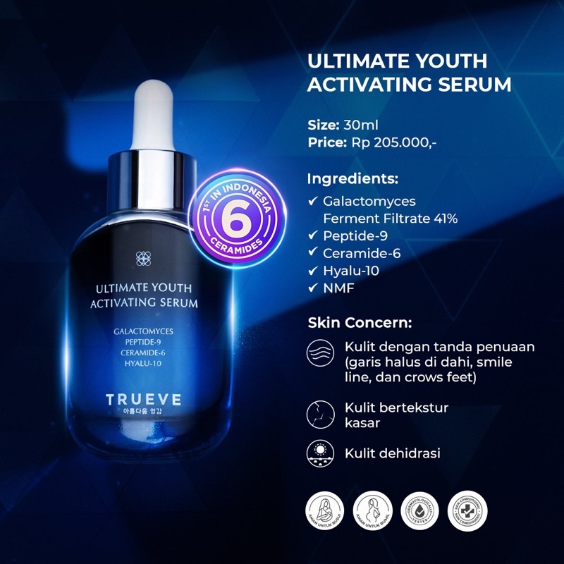 TRUEVE Ultimate Youth Activating Serum 30 ML / Serum Wajah Melindungi Skin Barrier &amp; Anti Aging Lebih Awet Muda