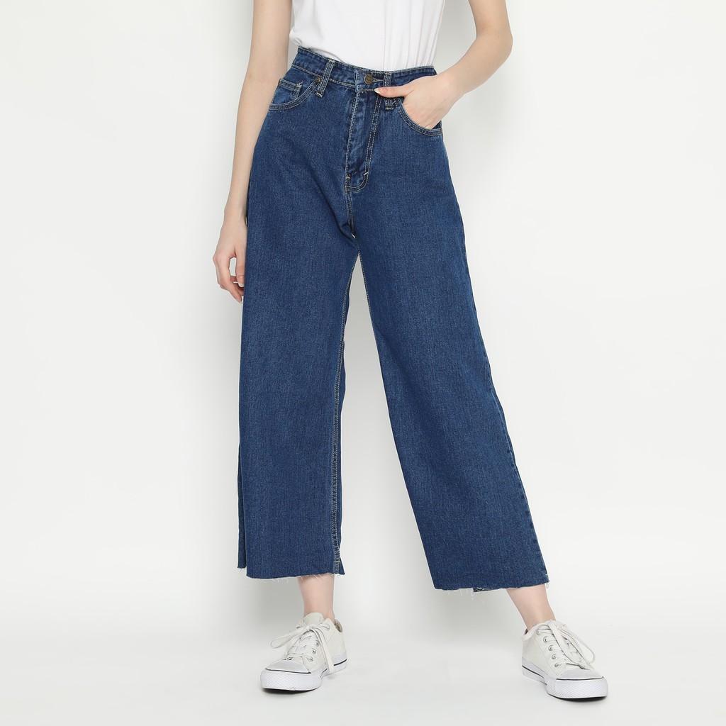 Esrocte Celana Kulot Unfinished High Waist Jeans Wanita Esrocte Celana Kulot Unfinished High Waist Jeans Wanita