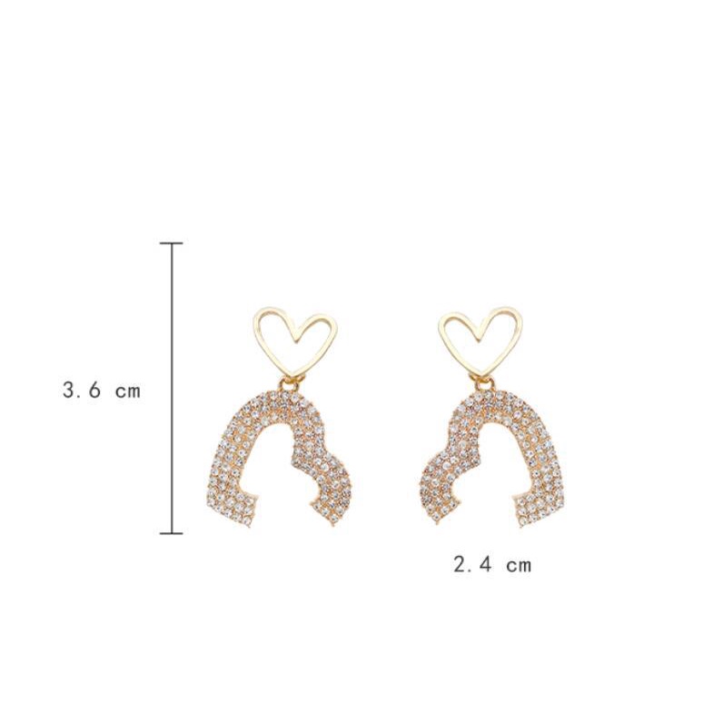 925 jarum perak gap cinta hati anting-anting Korea anggun online influencer penuh permata anting-ant