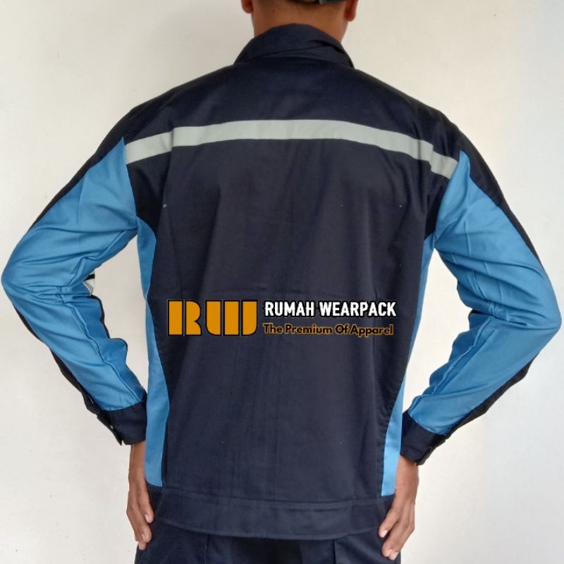 Semi Jacket Safety Wearpack Safety Jaket Kerja Atasan Navy Kombinasi Biru Langit