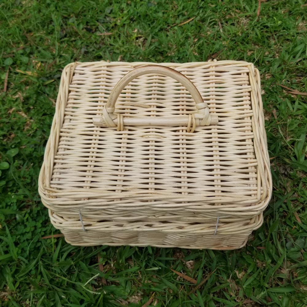 Kerajinan Tangan Rotan Keranjang Kotak Tenteng Kancing 2 - 25x12x19cm