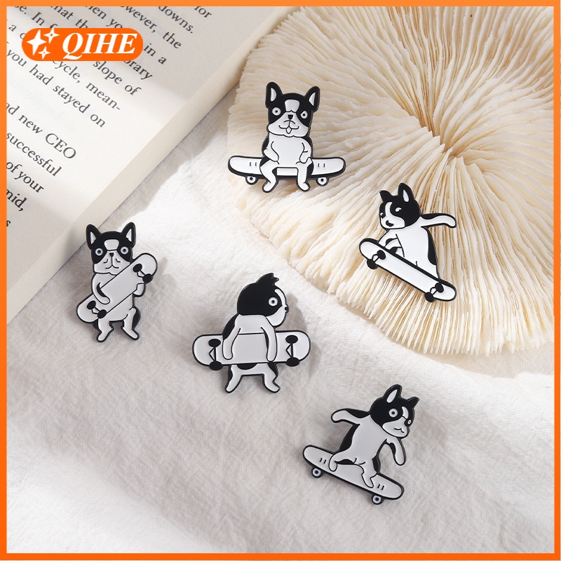 Animal Cartoon Dog Enamel Lapel Pins Dog Skateboard Badge Brooches Jewelry for Backpack Girls Women Clothes