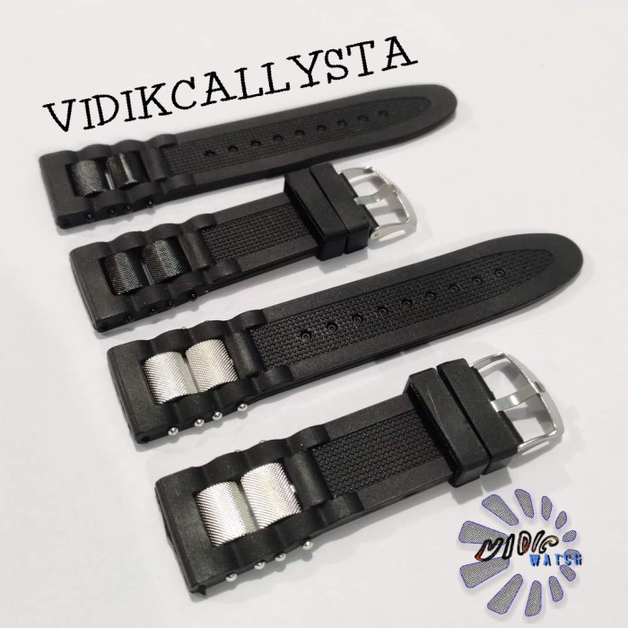 Tali karet Jam Tangan 24mm 24 MM Rubber Strap Fashion Hitam Bagus WH56