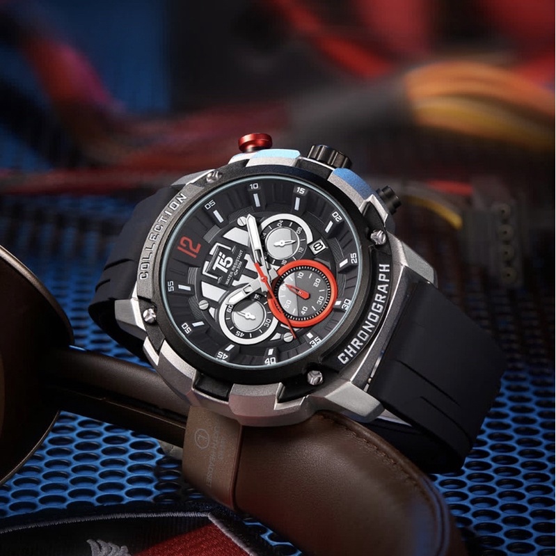Jam Tangan Pria T5 COLLECTION H 3926G Original Water Resistant 3ATM Chronograph Stopwatch 24 Hours R