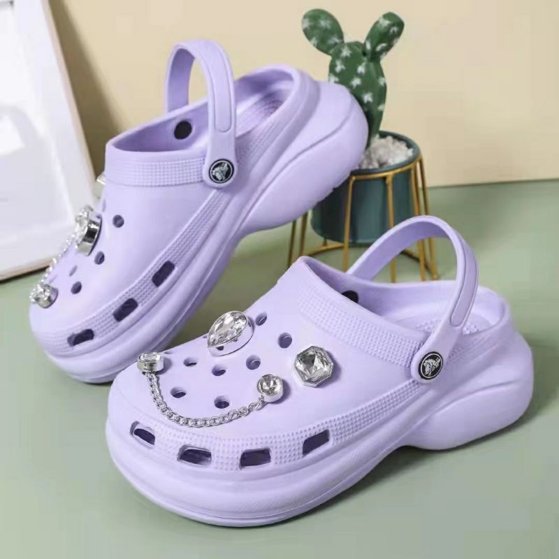 sandal sepatu women wedges /crocs new clasik jibit/sandal  wanita ungu 37