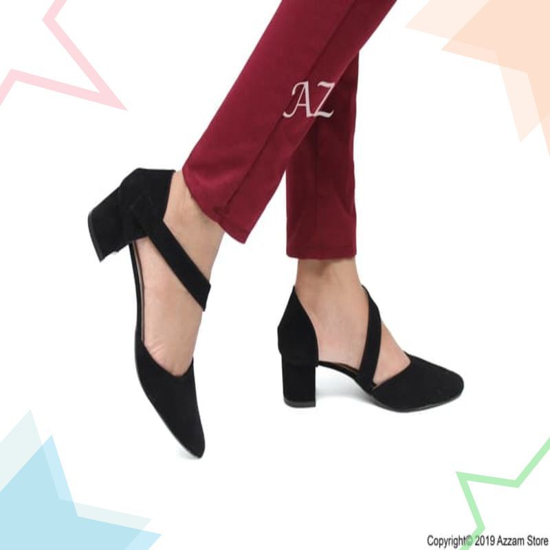 Sandal High Heels  Tahu BETSY Suede Tali Sling Big Heel Tahu  - Abu-abu Muda  YN Store