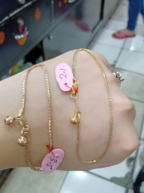 Gelang tangan itali santa + 2 bel S925 / perhiasan perak 925 berlapis emas