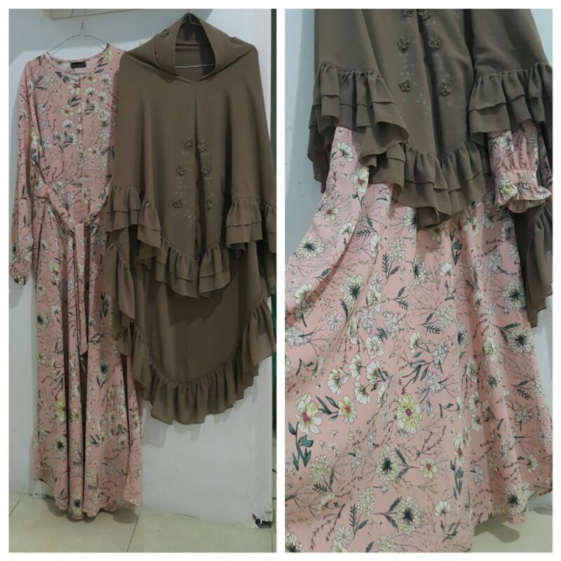 pl gamis/dress premium branded set khimar/hijab pesta mewah preloved/second/bekas vgc