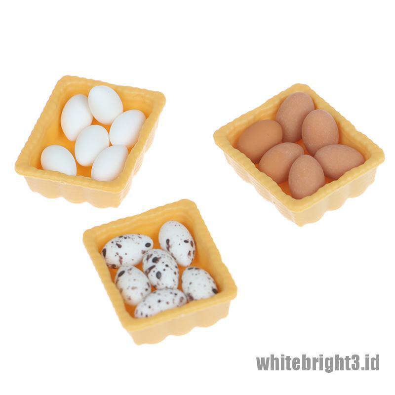 (white3) Mainan Miniatur Telur Skala 1: 12 Dengan Nampan Untuk Aksesoris Dapur Rumah Boneka