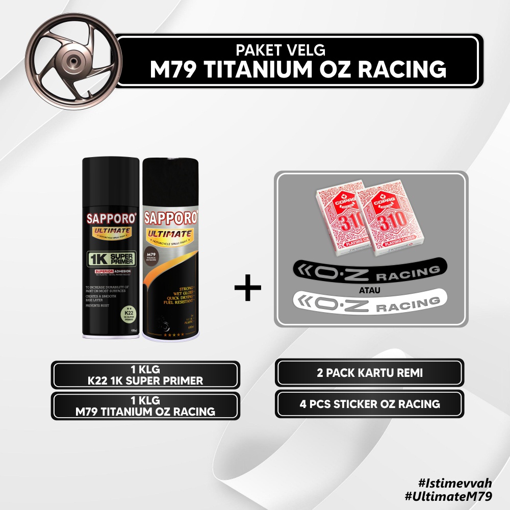 Paket Cat Velg M79 Titanium Oz Racing /Sapporo Ultimate/Cat Spray Semprot Aerosol